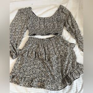 Floral Black and White Two-Piece Set